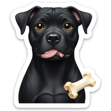 Black staffordshire bull terrier with bone sticker