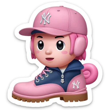 Kirby with timberland boots and a new york Yankee cap sticker