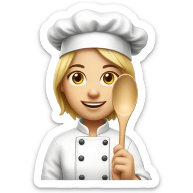white chef girl with wooden spoon sticker