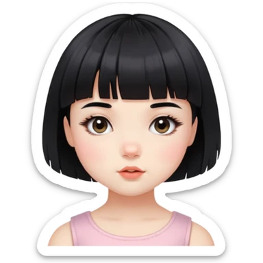 Gorgeous short french haircut baby bangs black hair Amelie Beautiful Blushing Petite Girl with beautiful hair aesthetic sticker