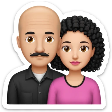 A picture if a couple, the man is a Mexican man with really short almost bald black hair and a trimmed mustache, a black shirt on. the woman is mixed with black and white, with curly hair and a pink shirt on sticker