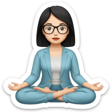 A Mexican woman with black hair and big square glasses meditating  sticker