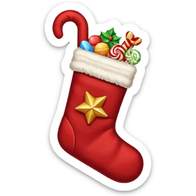 A cozy Christmas stocking full of vintage toys and candy sticker