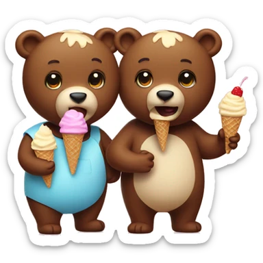 Two cute bears eating ice cream  sticker
