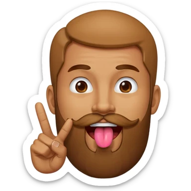 Man with beard sticking tongue out with peace sign under tongue sticker