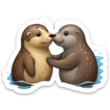 Grey seal and brown otter kissing each other  sticker