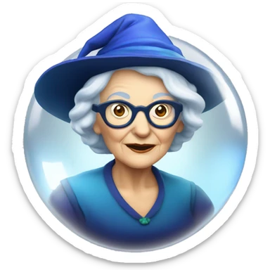 smart granny witch with glasses and blue hat in crystal ball sticker