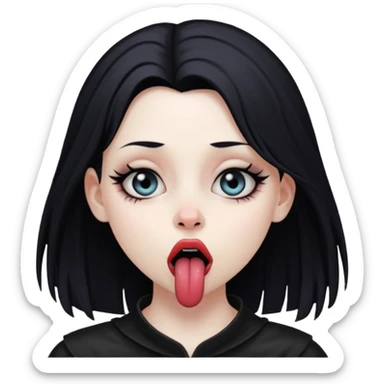 Goth girl with her eyes rolled up and towards her nose and her tongue sticking out sticker