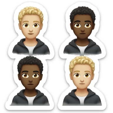 black eyes, very very curly blonde very short hair, boy, serious face, light skin sticker