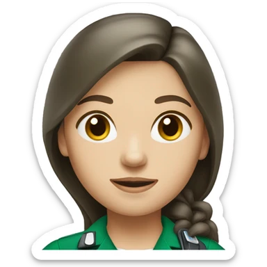 Paramedic brunette female long hair green uniform sticker