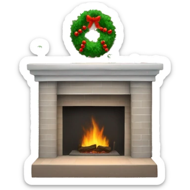 Brick Fireplace with wreath and Christmas lights and stockings sticker
