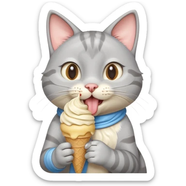 cute gray cat portrait, head and shoulders only, licking an ice cream cone, funny happy expression, 3D cartoon, mobile game icon style, clean background, no text, no watermark
 sticker
