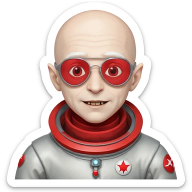 Captain Nosferatu – pale vampire in silver spacesuit, red-tinted aviator glasses, floating with a smug grin sticker