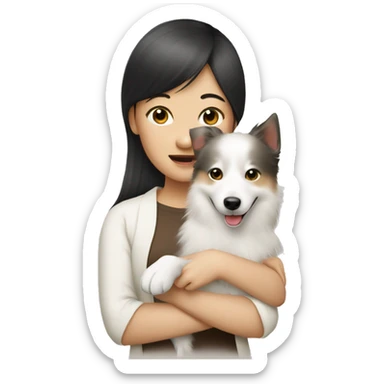 asian girl with Japanese spitz dog sticker