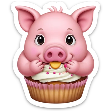 Pig eating cupcakes sticker