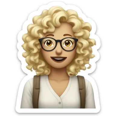 Curly blonde with glasses blowing gum sticker