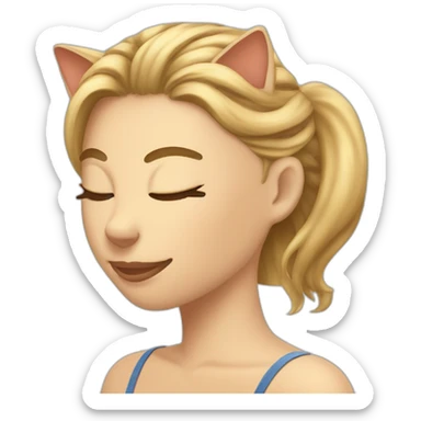tabby cat, massaging blonde woman's head sticker