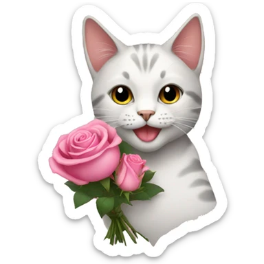 Cat with pink roses bouquet  sticker