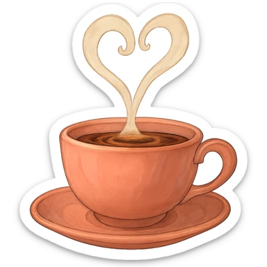 Remove the background, keep the pink mocha with steam forming a heart, cute and inviting in Ghibli style with no background. sticker