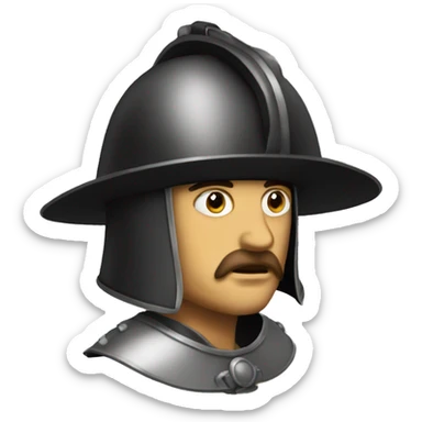 Guy wearing a morion kettle helmet crestfallen sticker