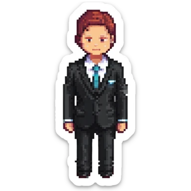 businessman in a suit, pixel art style sticker