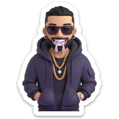 urban gangster with diamond-encrusted teeth, confident pose, street style sticker
