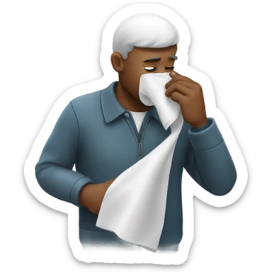 Man wiping his nose with his fibget sticker