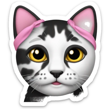 gata blanco y negro con un lazo rosa sticker