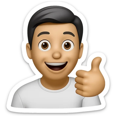 Keep the same color and shape as the original image. Change the facial expression to a 'very match' excited look with big eyes, a wide smile, and a thumbs up gesture. Transparent background. sticker