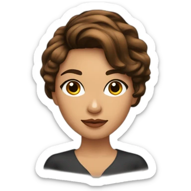 mujer con cabello castaño por los hombros con flequillo lacio, con anteojos cat eye negros, ojos marrones  sticker