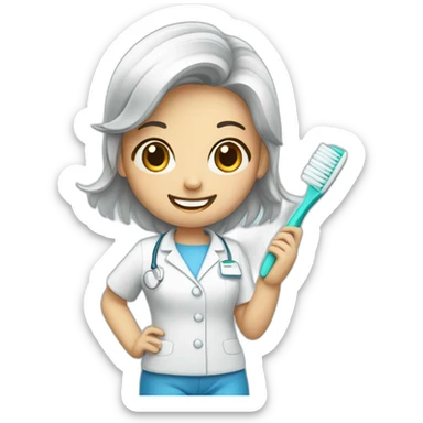 dentist girl with a toothbrush in his hand sticker