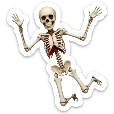 3D rotting corpse jumping in the air. In the style of your bloody skull art sticker