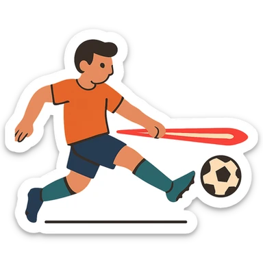 flat toon style soccer player kicking a ball, laser beam passing by sticker
