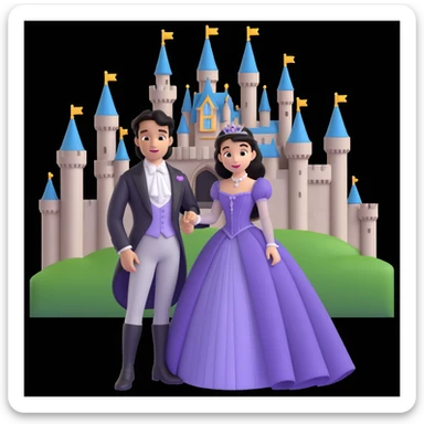 prince and princess Disney dress close up photo in castle background sticker
