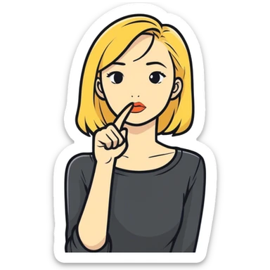 Blonde young woman making the “shhh” gesture sticker