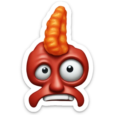 cyclops man with singular large red cheeto sticking out of his head sticker