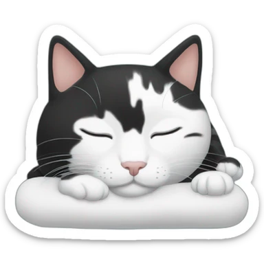 A black tabby cat with all white paws is sleeping sticker