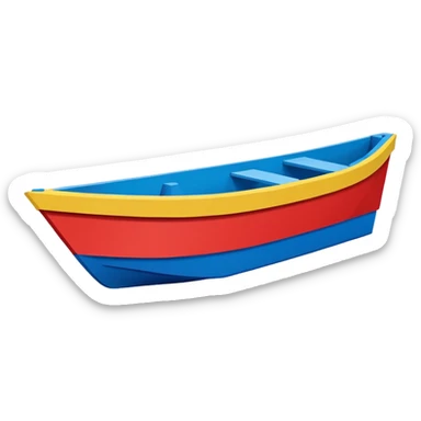 Child designed Brightly painted Cardboard  boat with straight sides, very basic design pointed on one end, flat blunt square rear  sticker