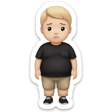 sad fat young boy in black t shirt walking  sticker