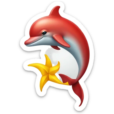 a red dolphin with yellow ribbon sticker