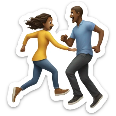 Girl chasing man down street  sticker
