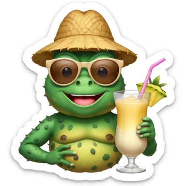 bufo green cartoon meme drinking a pina colada sticker