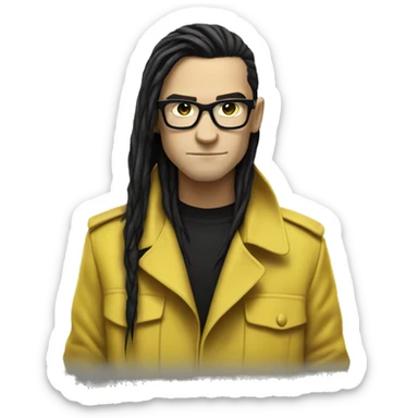 skrillex wearing a yellow trench coat sticker