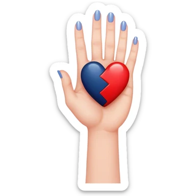 
a hand with a red manicure holds a dark blue heart with two fingers sticker