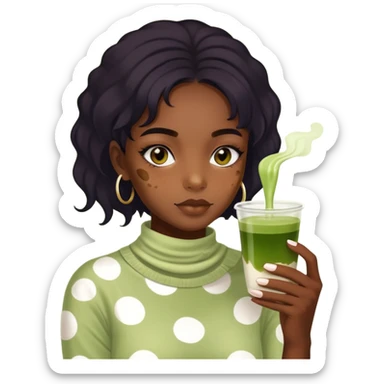 Haz a una chica morena con vitiligo y tomando matcha sticker