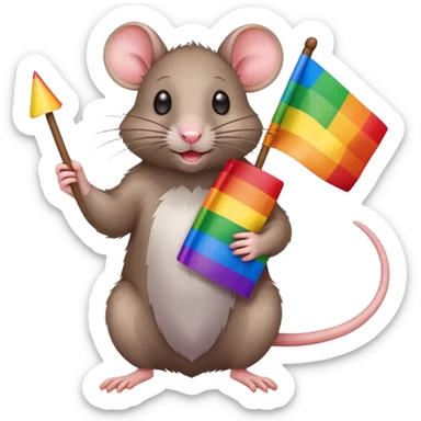 a rat holding a pride flag sticker