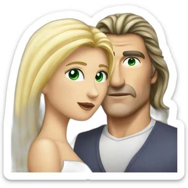 Antonio banderas kiss a blond woman with green eyes and very long hair sticker