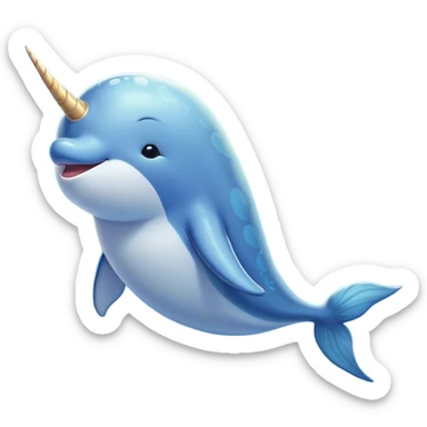 Beautiful and Majestic Cute Narwhal Portrait Emoji, Head and body rendered in serene repose with a gentle, radiant smile, showcasing a streamlined, graceful form adorned with a luminous spiraled tusk and peacefully closed eyes, Simplified yet exquisitely endearing features, highly detailed, glowing with a soft, majestic ocean light, high shine, serene and utterly enchanting, stylized with an air of magical marine splendor, soft glowing outline, capturing the essence of a beautiful and majestic cute narwhal that embodies the quiet wonder of the deep blue! sticker