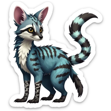 Feral Rare Fantasy dark tropical Vernid-Sergal-Genet-Trico-species by LiLaiRa, random markings, tufted tail, tufted ears, full body sticker
