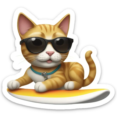 Cat on a surf board with sunglasses sticker